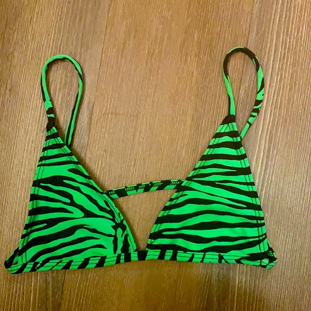 Neon Green Zebra Print Bikini Top
